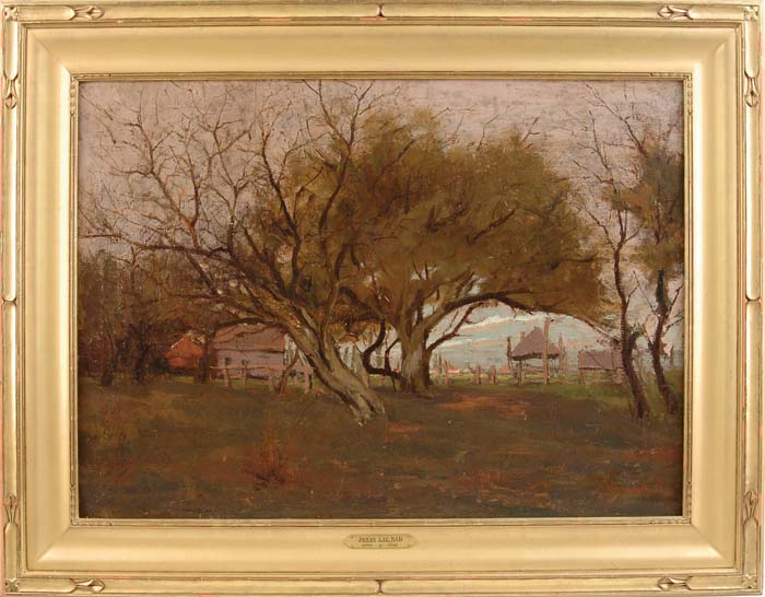 Appraisal: JONAS LIE American - NEW ENGLAND FARM Large oil on