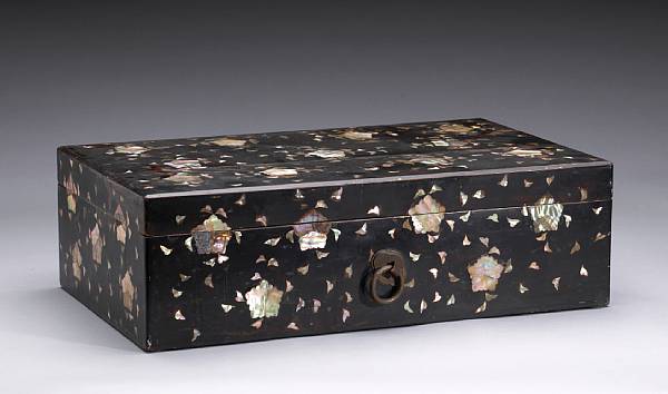 Appraisal: A black lacquered wood box with mother-of-pearl inlay Joseon Dynasty