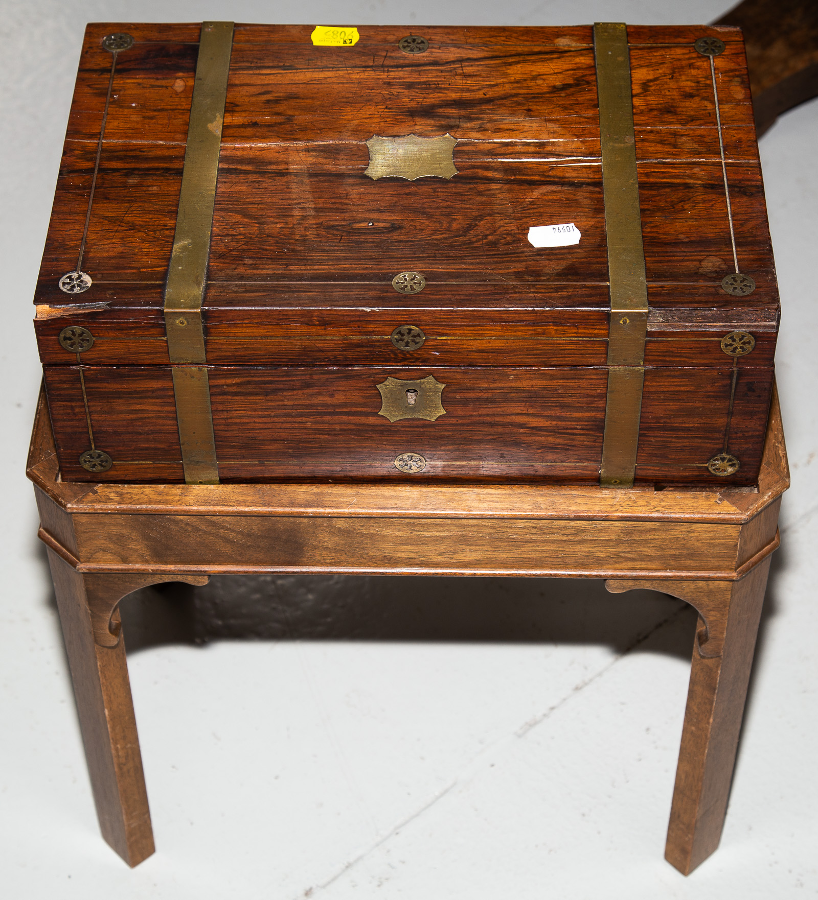 Appraisal: BRASS DECORATED ROSEWOOD LAP DESK ON STAND