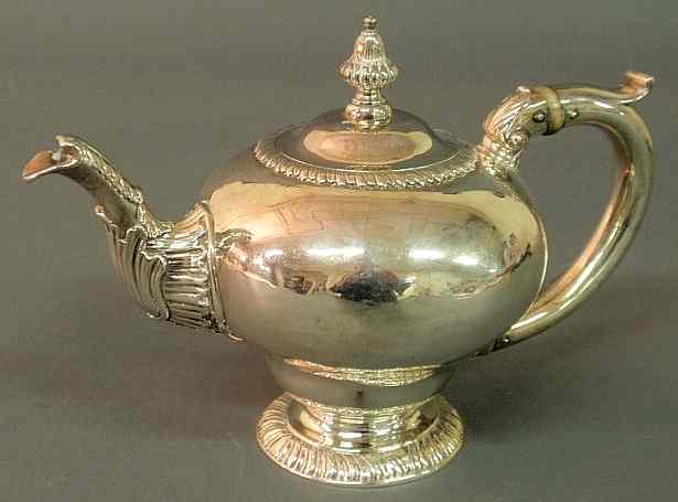 Appraisal: George II English silver teapot by Charles Wright and Thomas