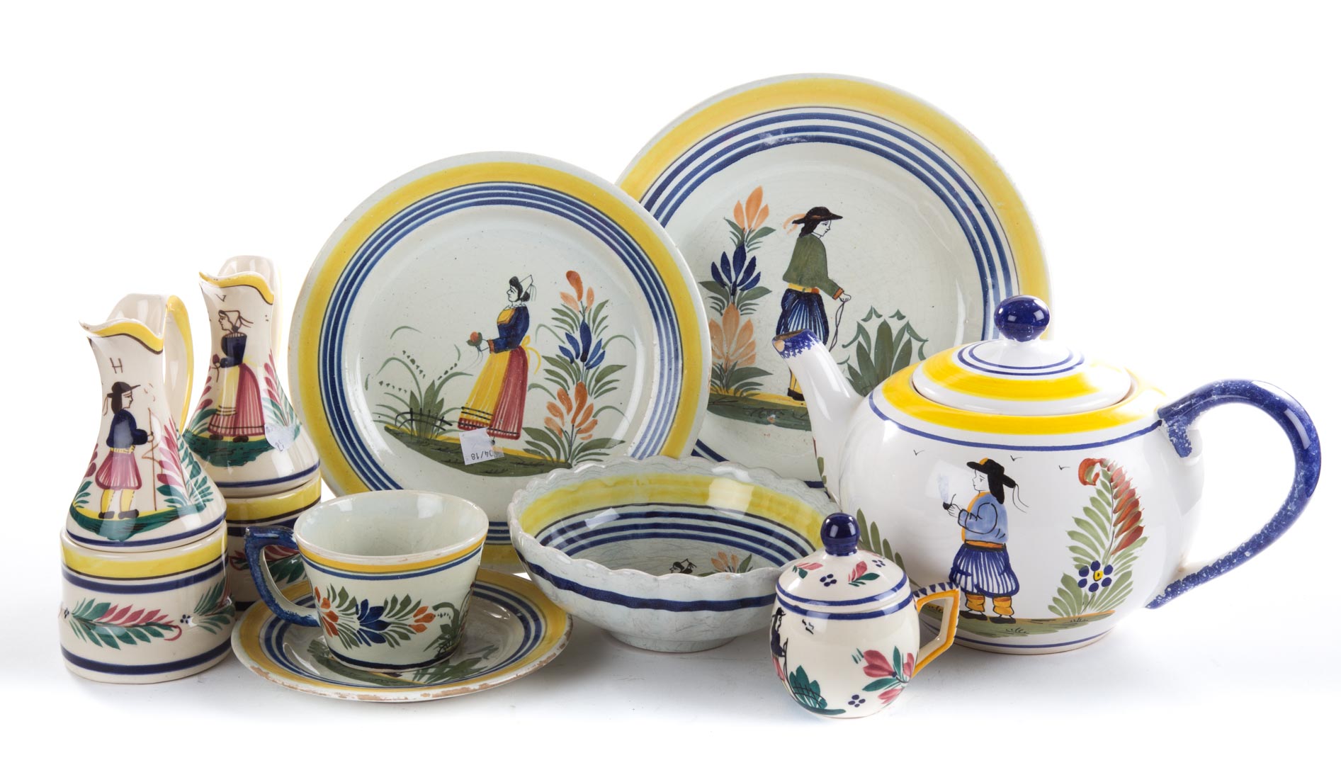 Appraisal: Quimper faience dinnerware th century assembled set approx pieces including