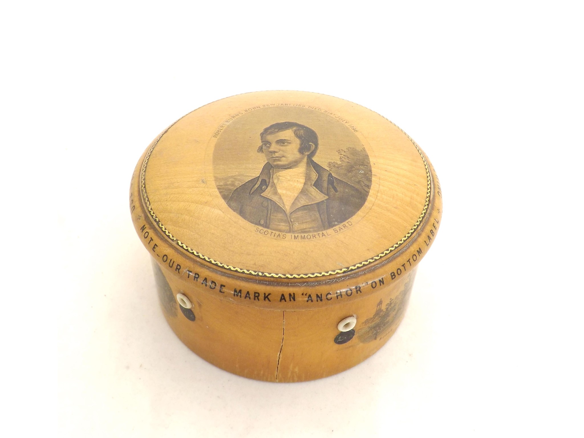 Appraisal: Mauchline ware - Clark Co circular thread box with transfer