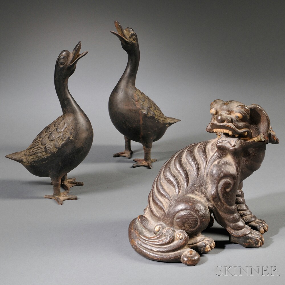 Appraisal: Three Models of Animals Asia a pair of Japanese bronze