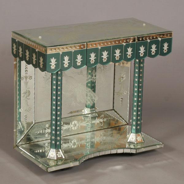 Appraisal: Impressive Art Deco Hollywood Regency entry table with colored glass