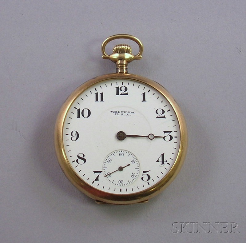 Appraisal: k Gold Waltham Pocket Watch missing crystal