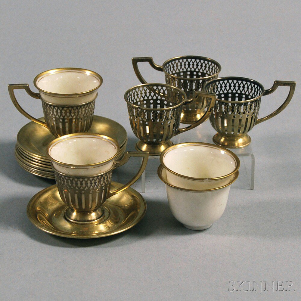 Appraisal: Five Matthews Co Gilded Sterling Silver Demitasse Cup Frames and