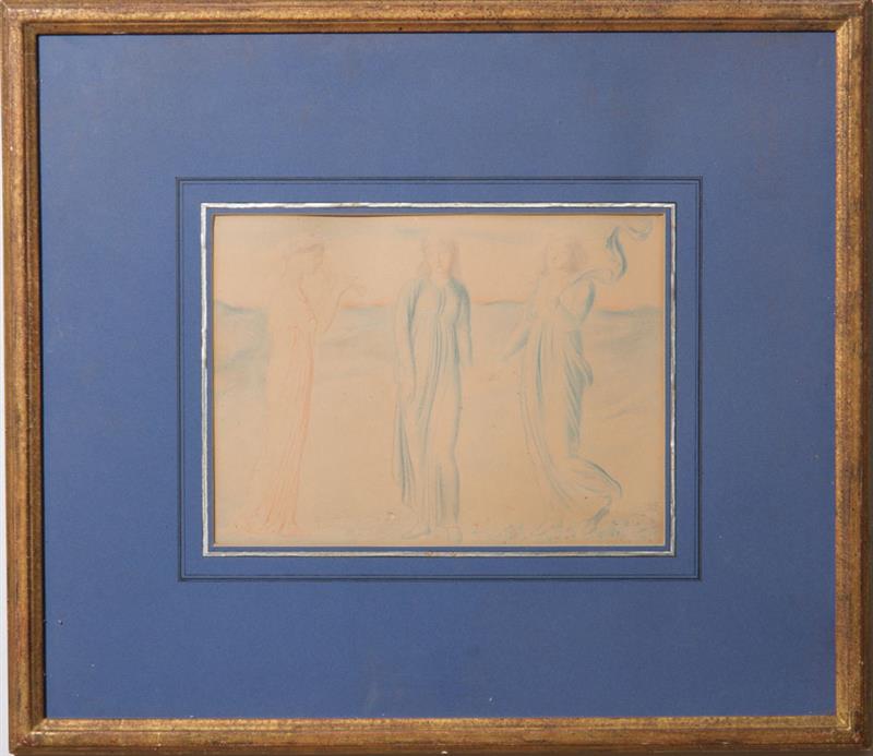 Appraisal: SIMEON SOLOMON THREE FIGURES Colored pencil on paper signed with