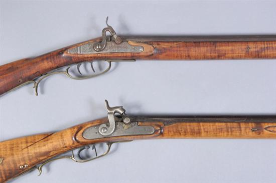 Appraisal: TWO PENNSYLVANIA PERCUSSION FULLSTOCK RIFLES th century Stock refinished and