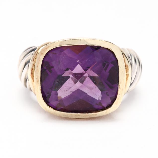 Appraisal: STERLING SILVER GOLD AND AMETHYST RING DAVID YURMAN Centering on