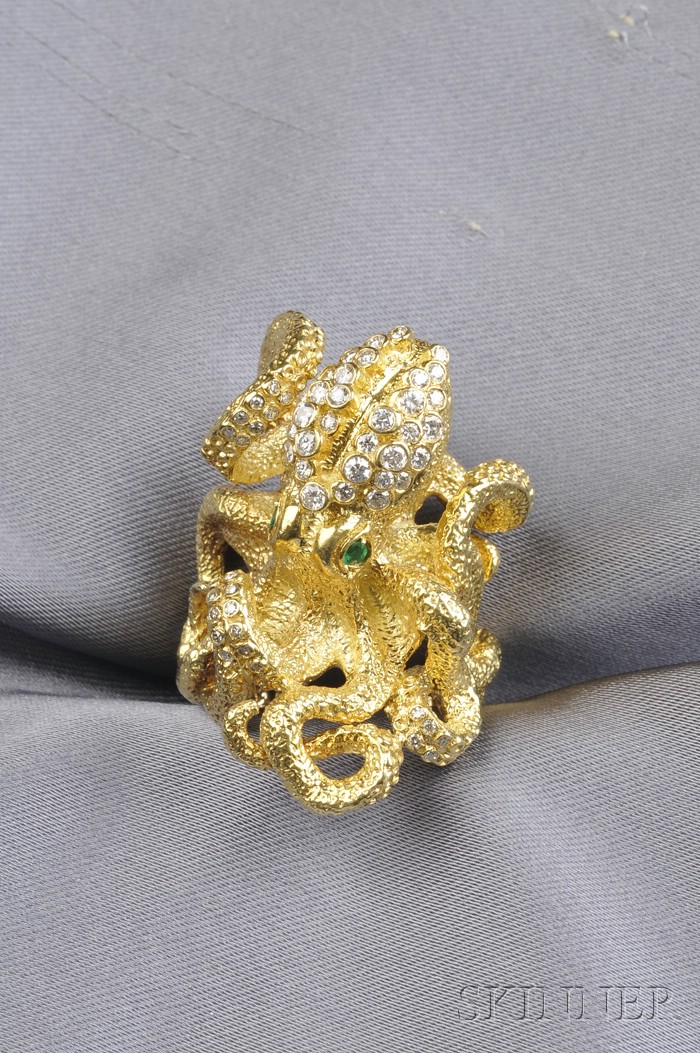 Appraisal: kt Gold Emerald and Diamond Octopus Ring Kurt Wayne c