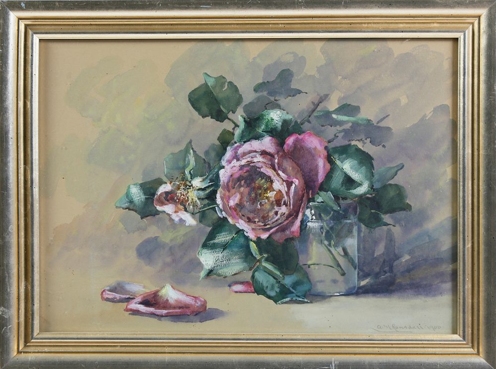 Appraisal: Anne M Ramsdell Watercolor on Paper Pink Rose in a