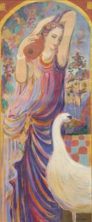 Appraisal: MAIMON Isaac Mixed Media on Canvas Woman with Swan Signed