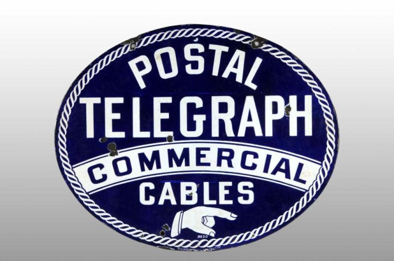 Appraisal: Porcelain Postal Telegraph Cables -Sided Sign Description Circa to Nice