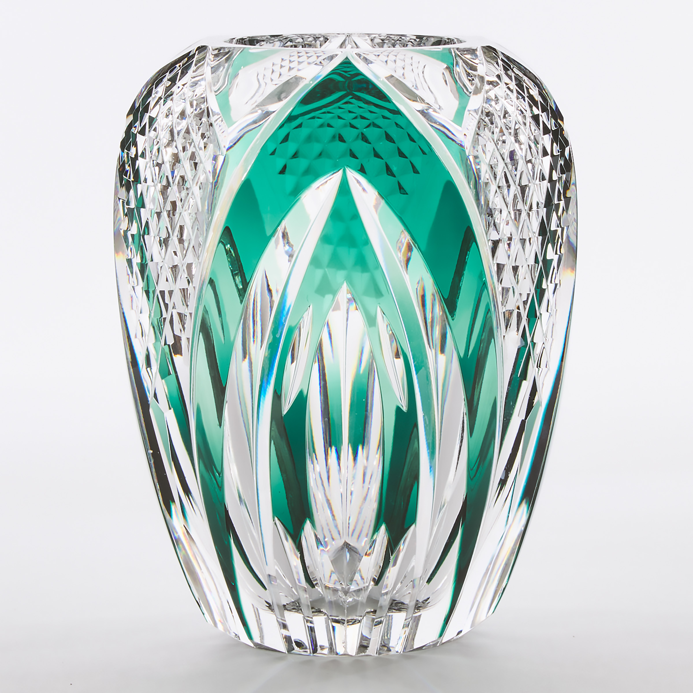 Appraisal: Val St Lambert Green Overlay Cut Glass Vase th century