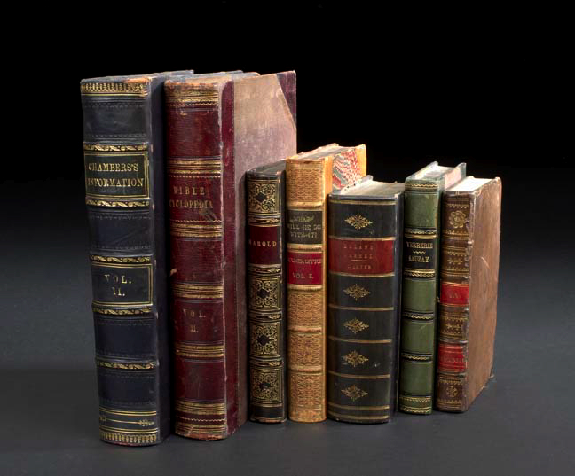 Appraisal: Collection of Thirty-Two Leather and Part-Leather Decorative Bindings h -