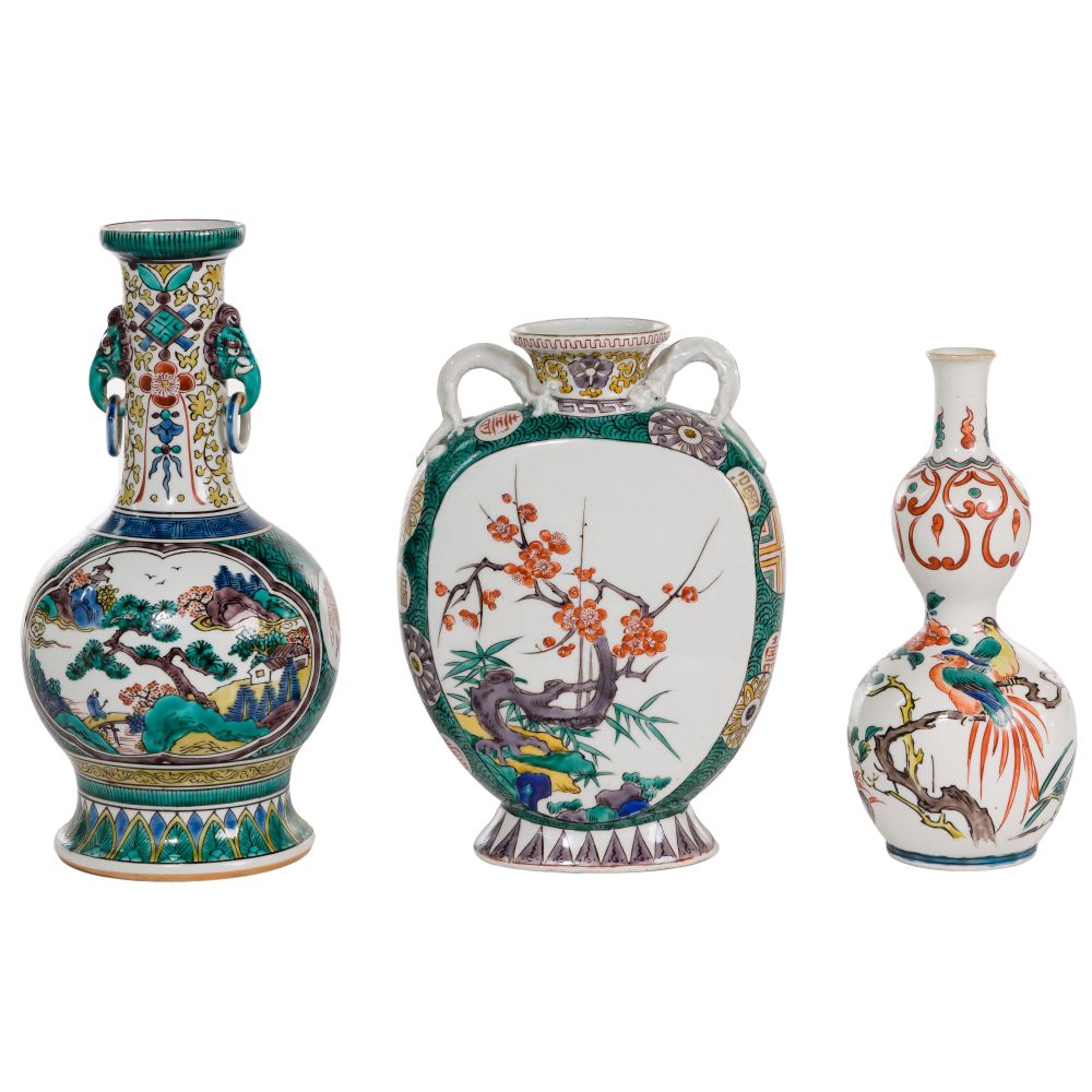 Appraisal: ASIAN PORCELAIN ASSORTMENT Kutani style vases including double dragon relief