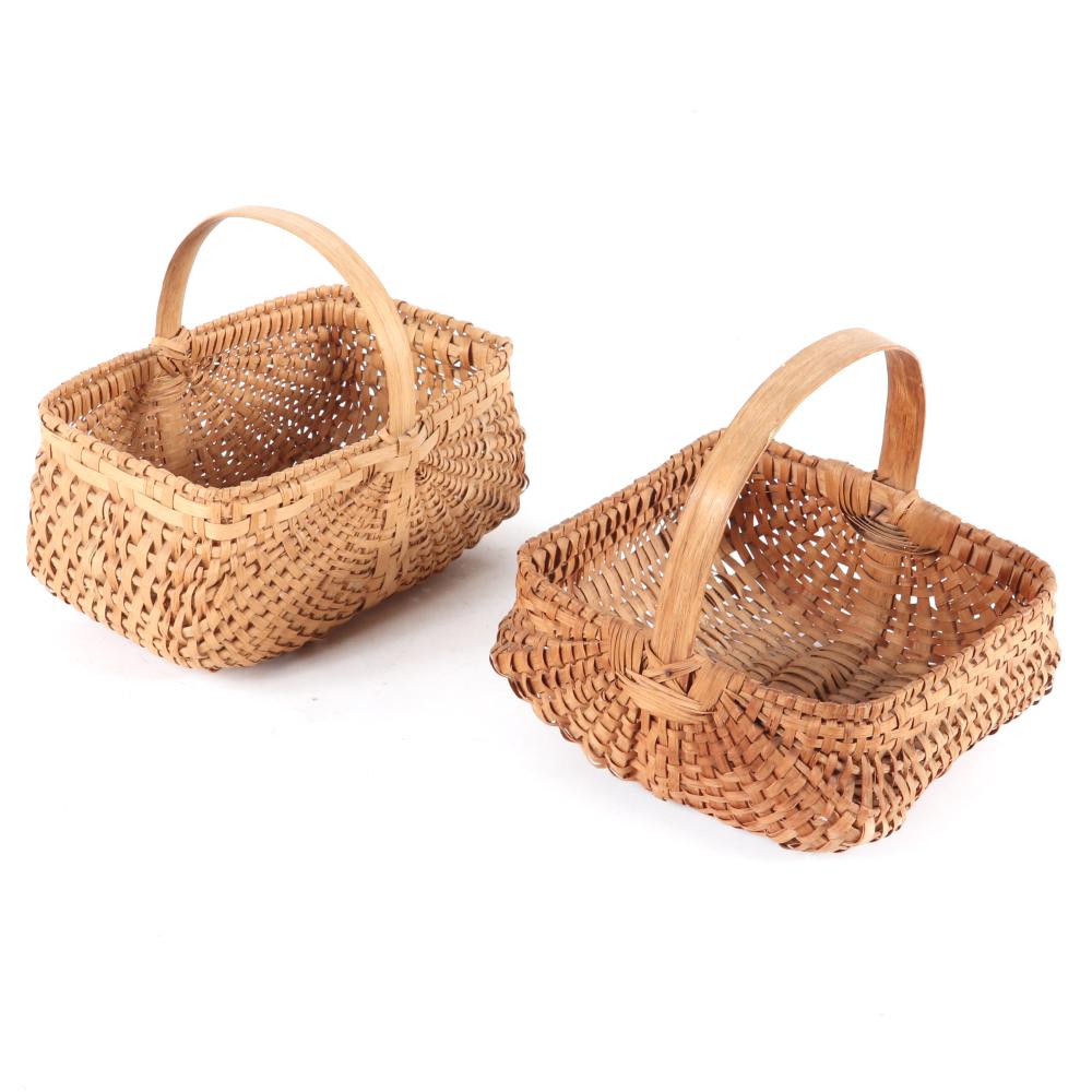 Appraisal: TWO VINTAGE APPALACHIAN SPLINT WOVEN RECTANGULAR VEGETABLE GATHERING BASKETS WITH