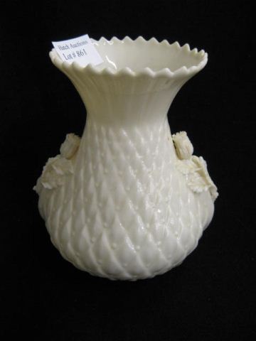 Appraisal: Irish Belleek Porcelain Vase applied thistles green mark excellent