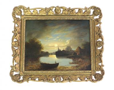 Appraisal: th Century English School Moonlit River Scene oil on panel