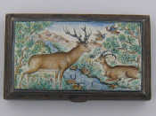 Appraisal: A Persian silver cigarette case the lid with enamel scene