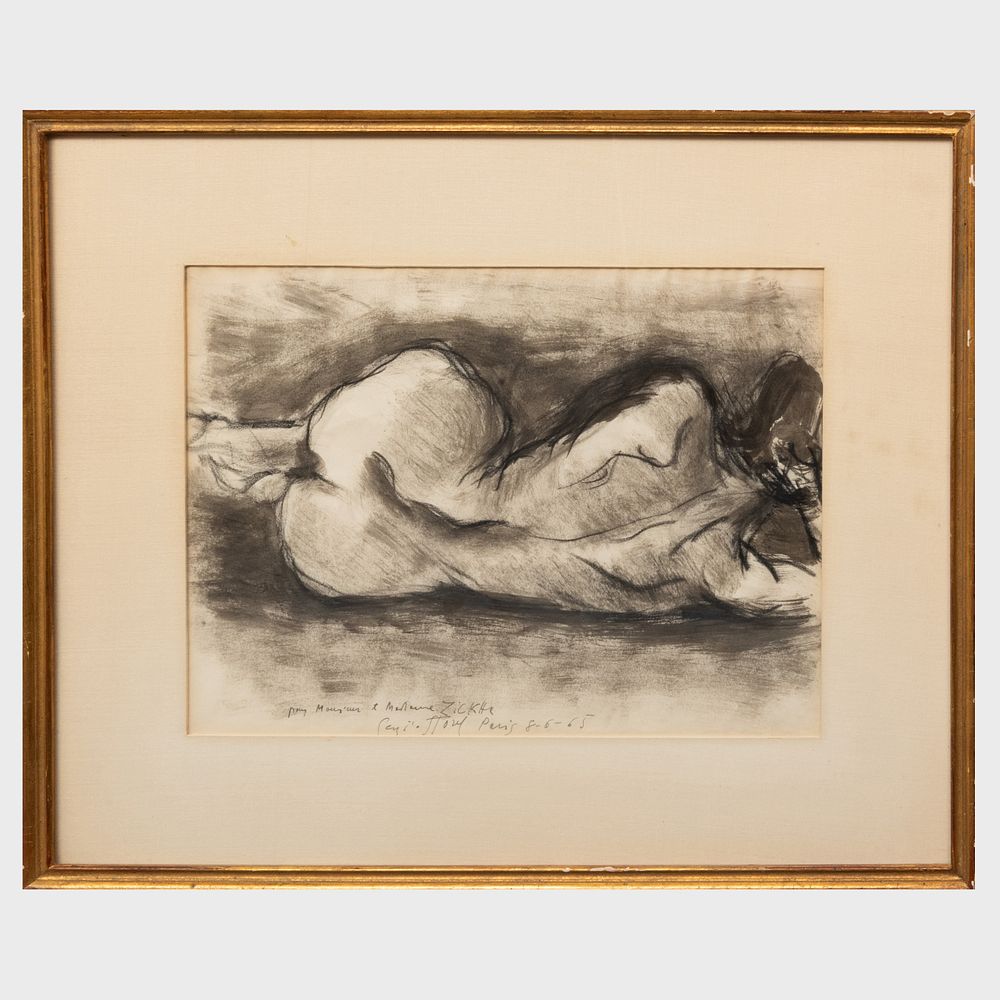 Appraisal: th Century School Reclining Nude Seen from Behind Black crayon