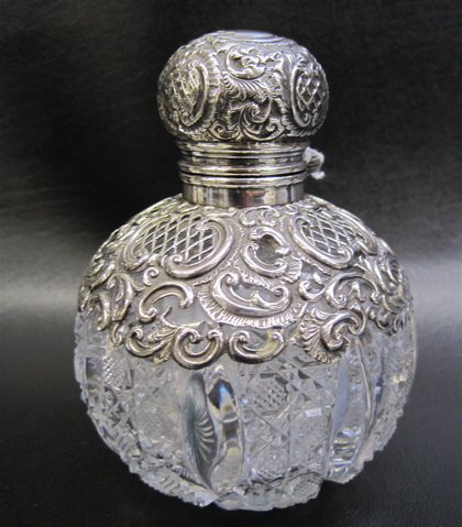 Appraisal: BIRMINGHAM STERLING AND CUT GLASS INKWELL rounded clear cut glass