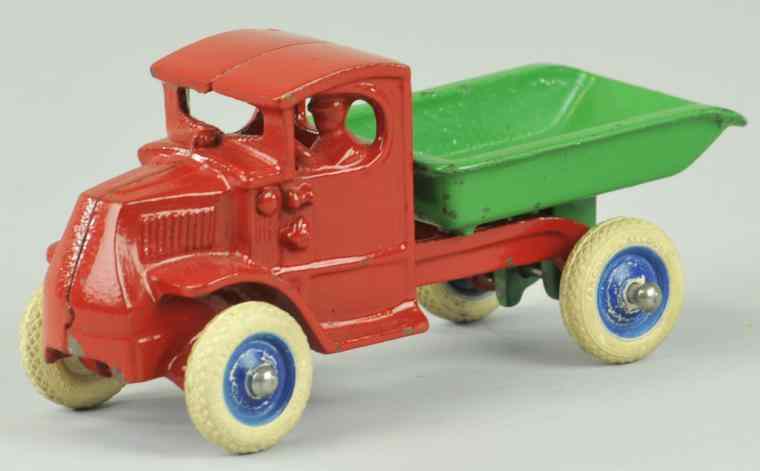 Appraisal: ARCADE MACK DUMP TRUCK Red painted Mack cab with cast