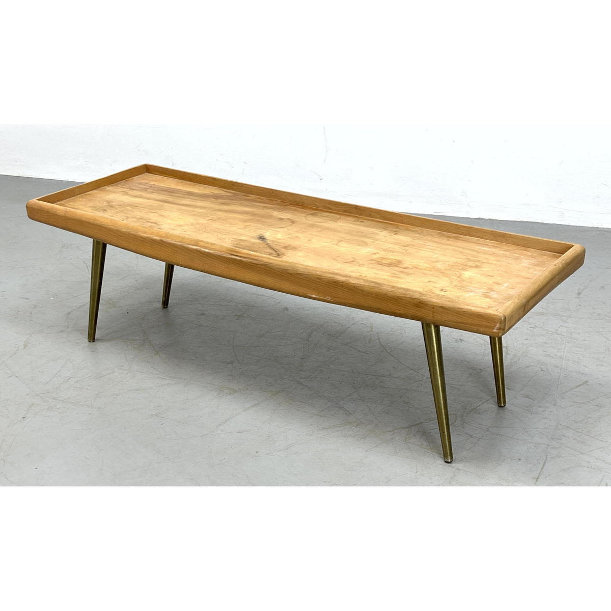 Appraisal: Modernist Wood Coffee Cocktail Table or Bench Frame Metal tapered