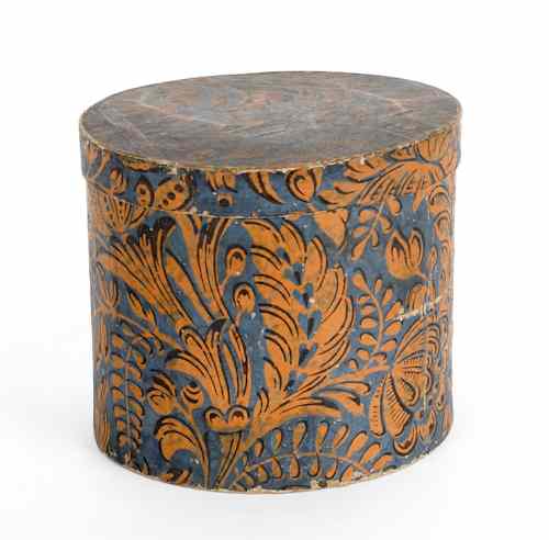 Appraisal: Pennsylvania wallpaper box th c with orange foliate decoration on