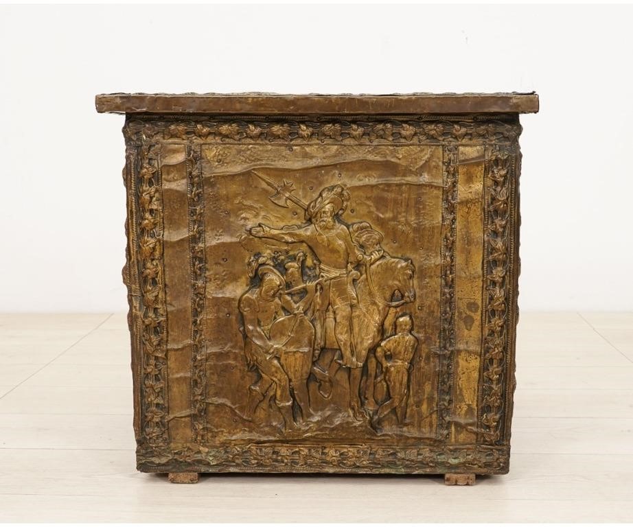 Appraisal: Continental brass wood box th c decorated with relief figures