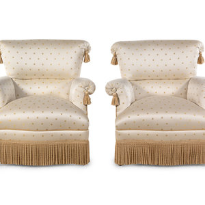 Appraisal: A Pair of Custom Lewis Mittman Upholstered Armchairs with Bullion