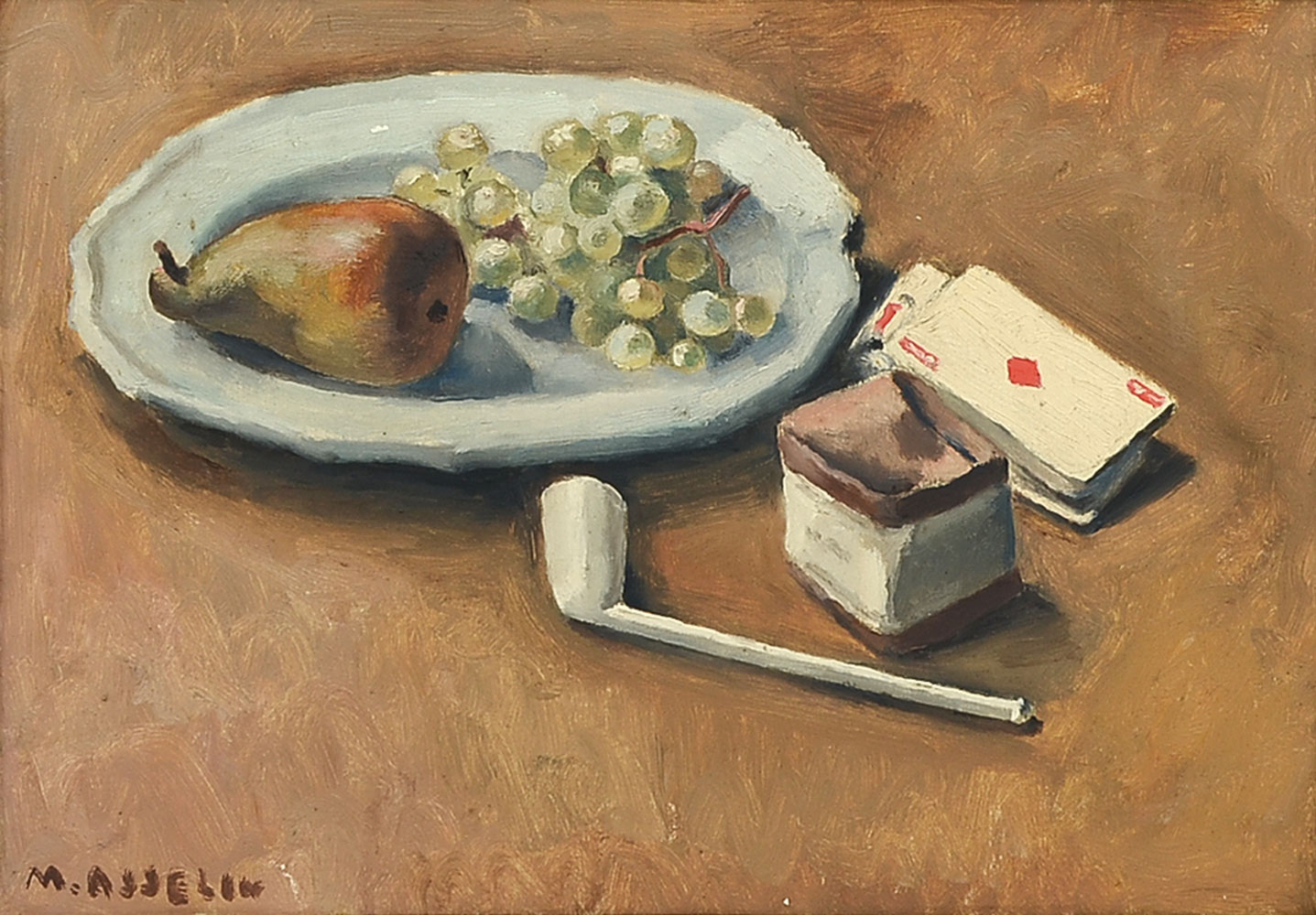 Appraisal: ASSELIN Maurice French - Tabletop Still Life with Pipe Fruit