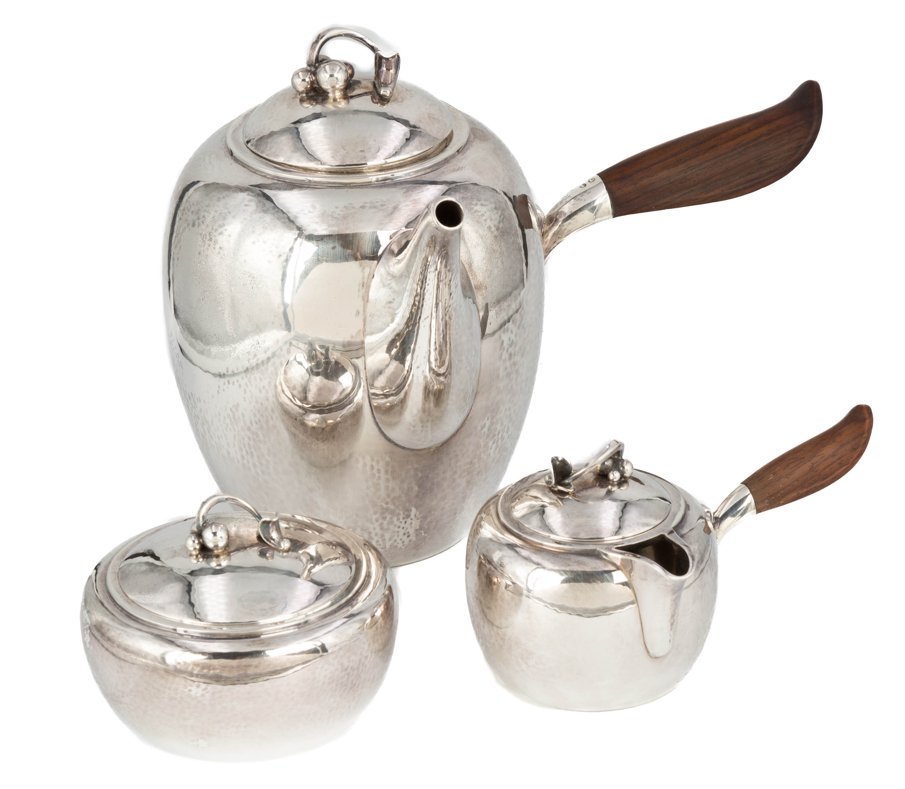 Appraisal: THREE PIECE GEORG JENSEN STERLING SILVER TEA SET marked Georg