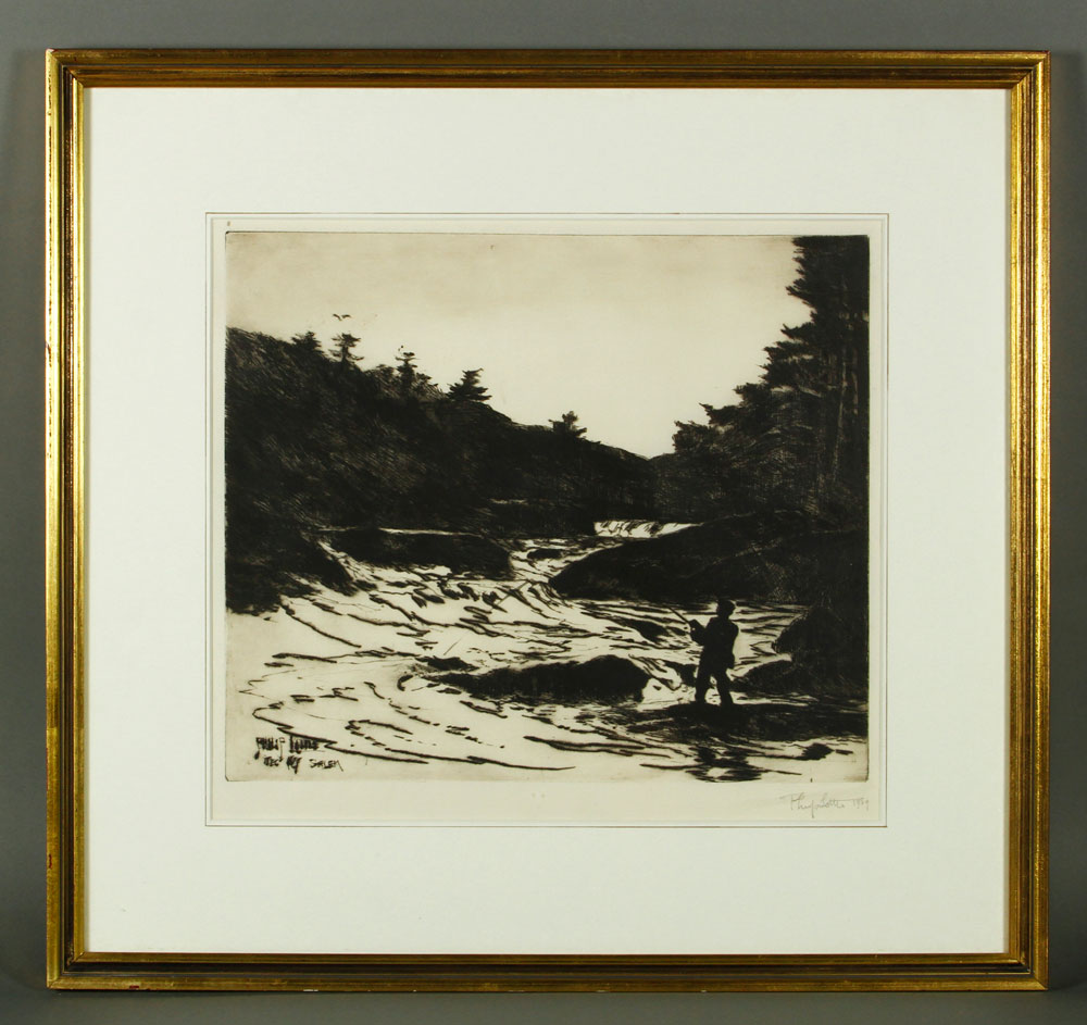 Appraisal: - Little Fishing in a Stream Etching Philip Little American