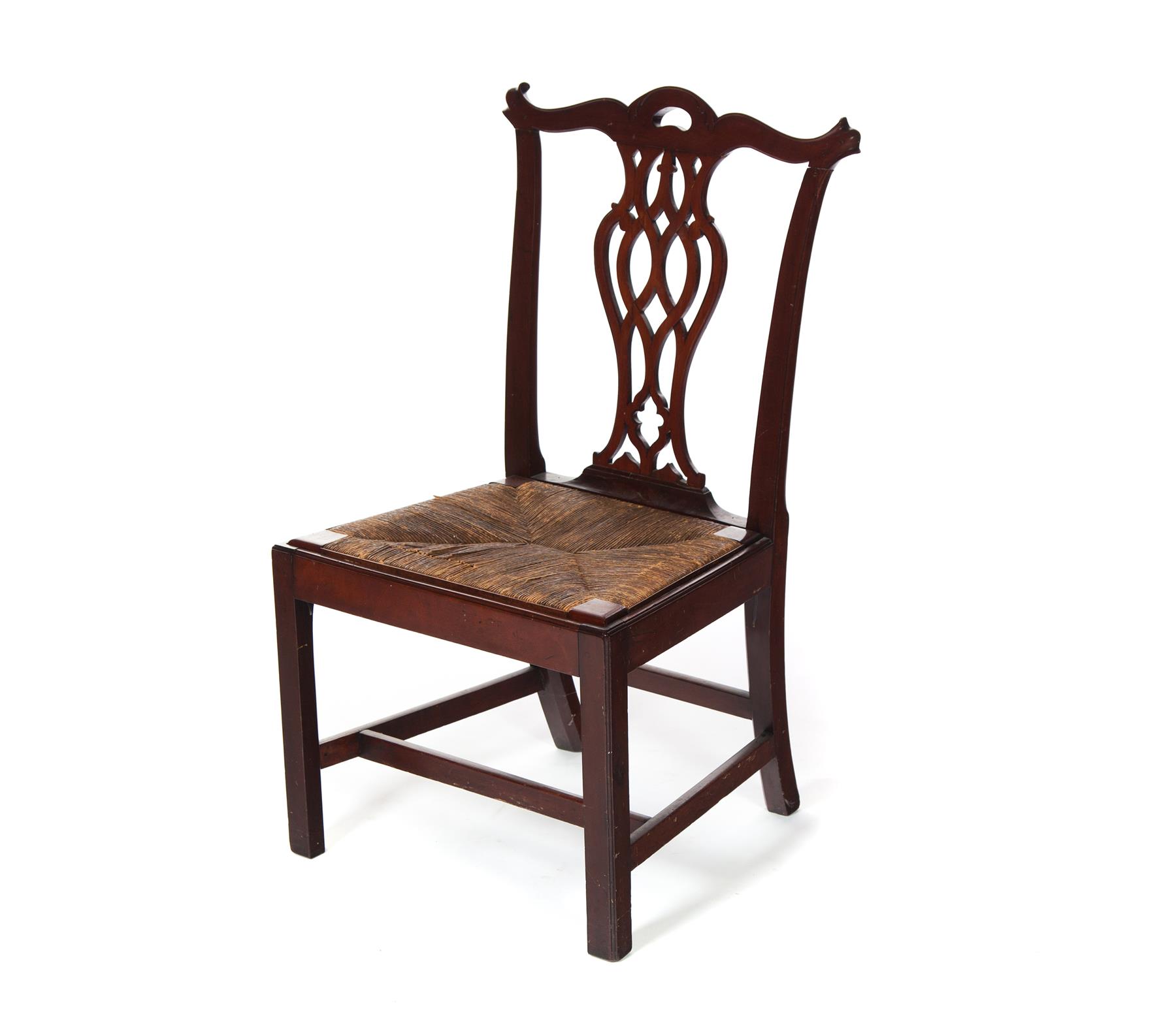 Appraisal: CHIPPENDALE SIDE CHAIR WITH RUSH SLIP SEAT England ca mahogany