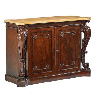 Appraisal: WILLIAM IV MAHOGANY SIDE CABINET Shaped marble top and pair