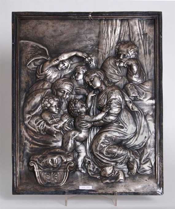 Appraisal: THE HOLY FAMILY th century Silver-plated copper relief Electrotype cm