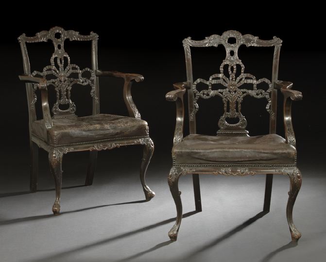 Appraisal: Pair of George III-Style Mahogany Armchairs ca in the Chippendale