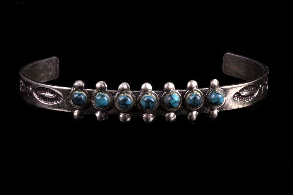 Appraisal: Fred Harvey Navajo Turquoise Silver Bracelet For your consideration is