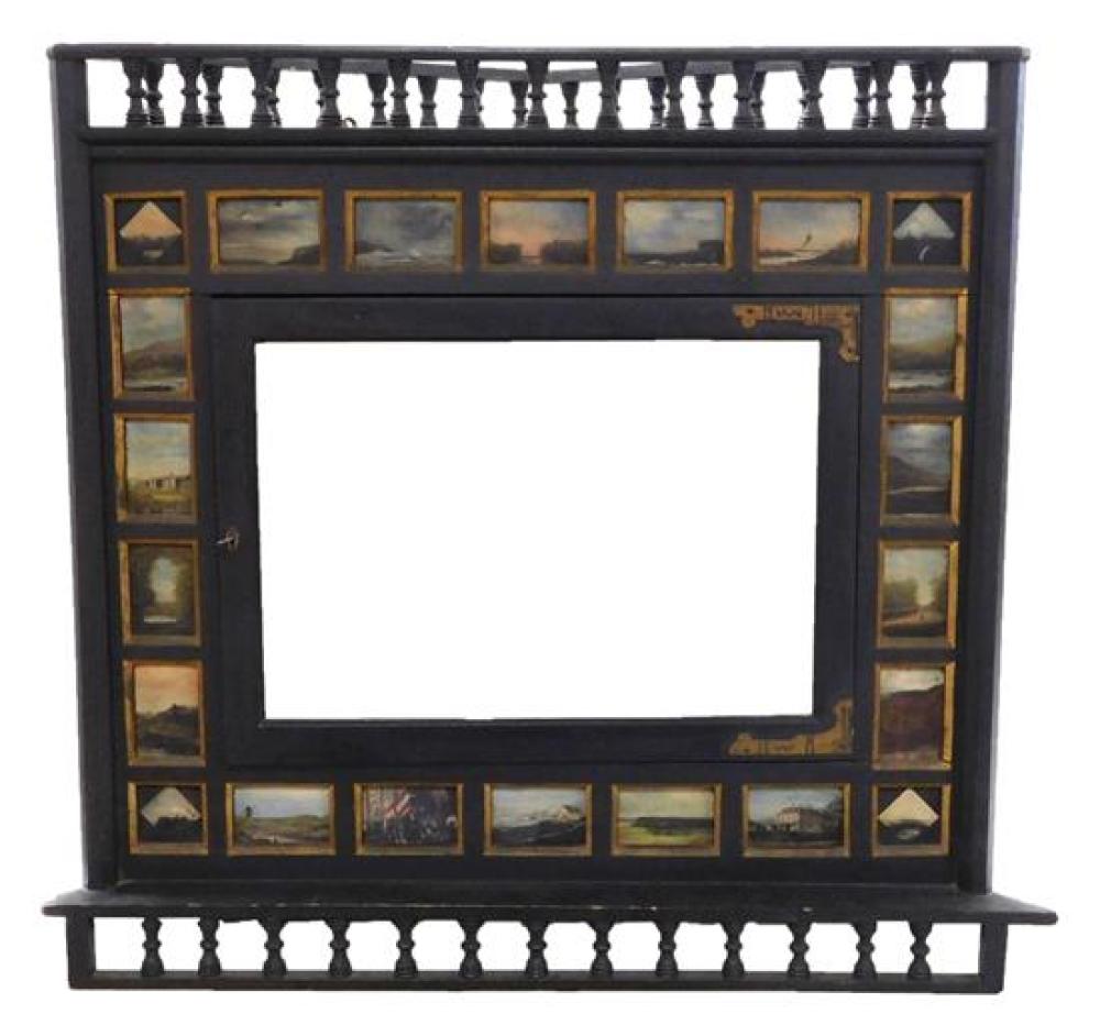 Appraisal: Corner cabinet with inset border of individual oil landscape paintings