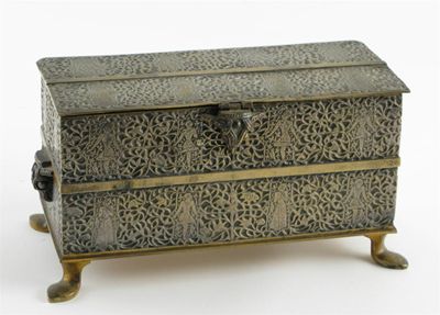 Appraisal: A Pinedo Paris patinated bronze casket rectangular cast in low