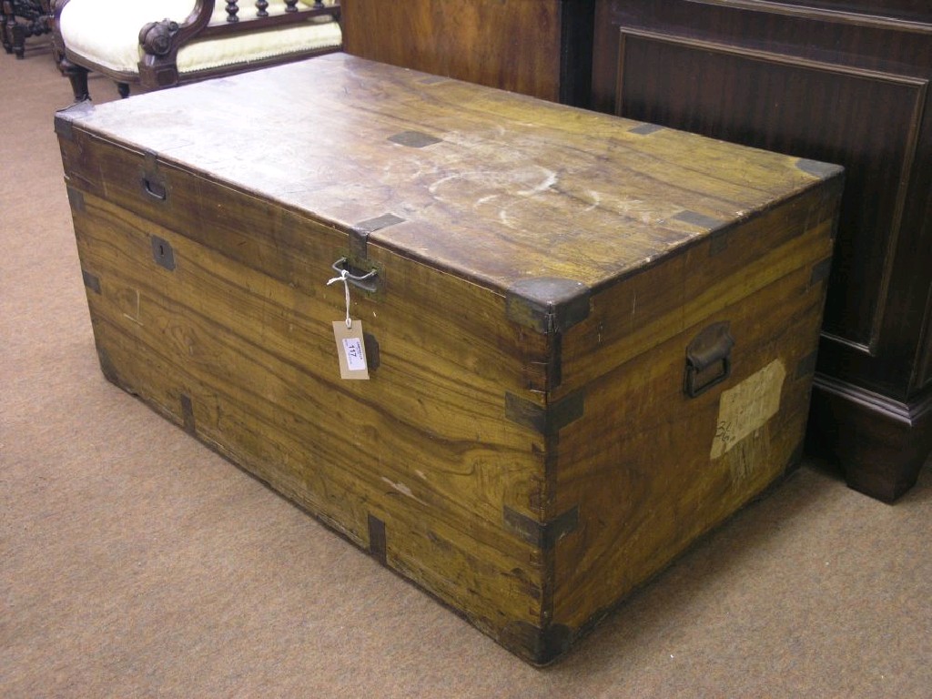 Appraisal: A th century brass mounted camphorwood trunk with flush fitting