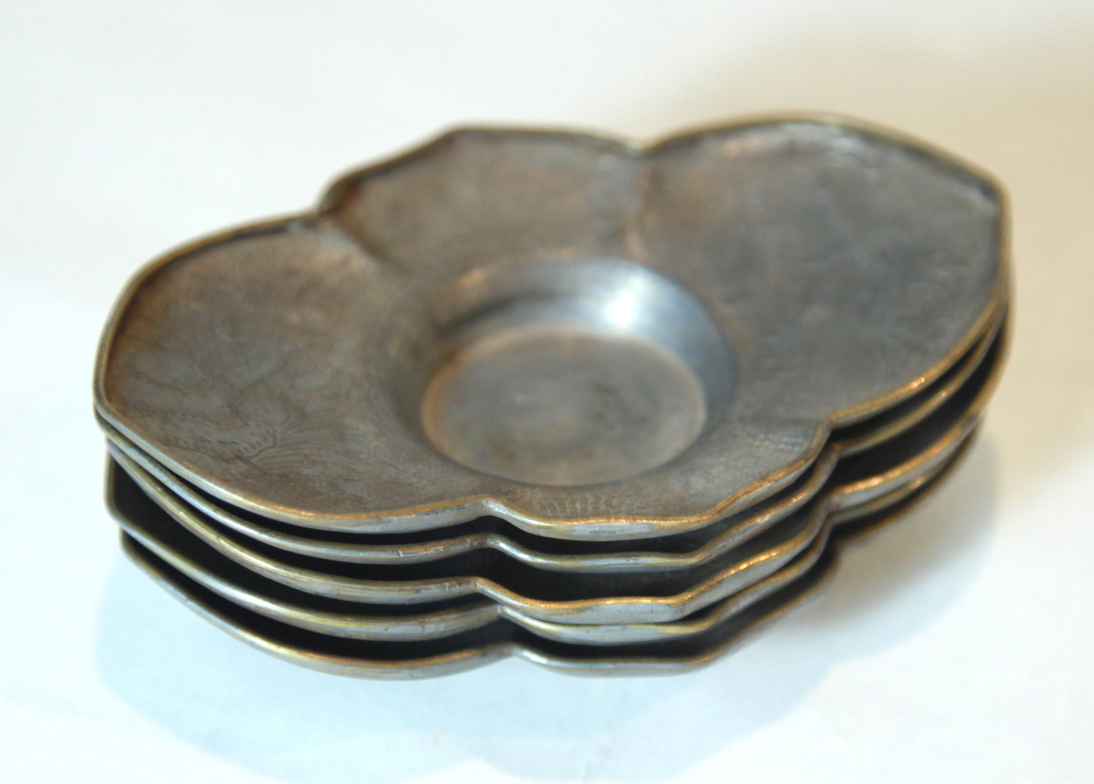 Appraisal: SET OF LOTUS SHAPED METAL TRAYS DA ZHENG PERIOD Set