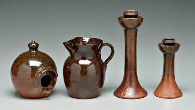 Appraisal: Four pieces Ben Owen pottery all with orange brown glaze