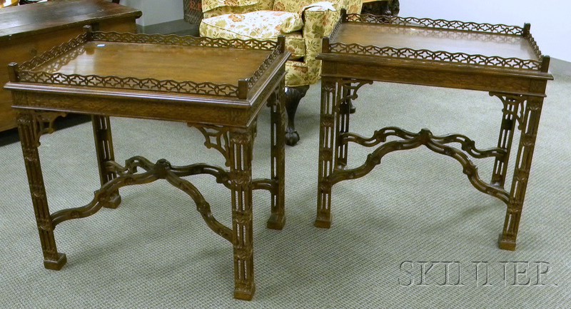 Appraisal: Pair of Chippendale-style Mahogany Tea Tables th quarter th century