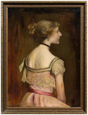 Appraisal: Painting signed Everett Shinn back view of woman in pink