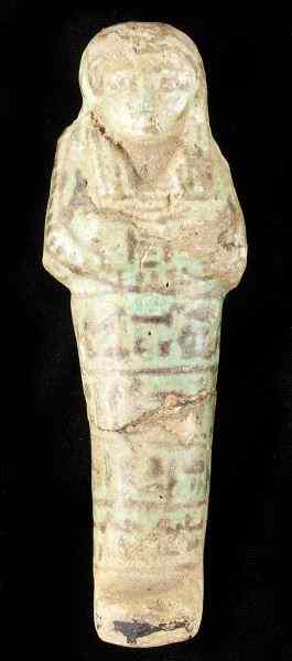 Appraisal: Egyptian Ushabti Burial Figureturquoise faience with headdress and hieroglyphic writing