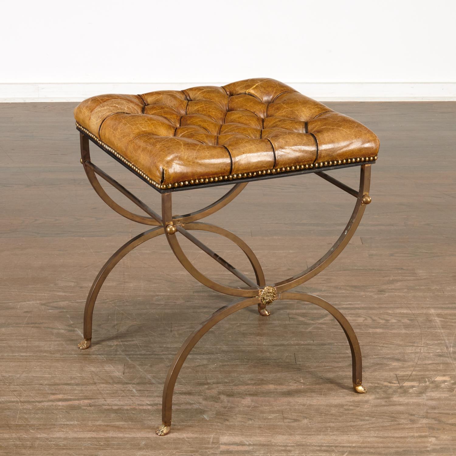 Appraisal: DIRECTOIRE STYLE STEEL AND BRONZE CAMPAIGN STOOL mid th c