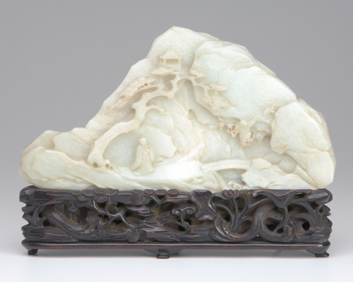 Appraisal: CHINESE JADE Carved sculpture of a flat peaked mountian with