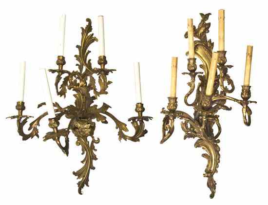 Appraisal: A Pair of Louis XV Style Gilt Metal Five-Light Sconces